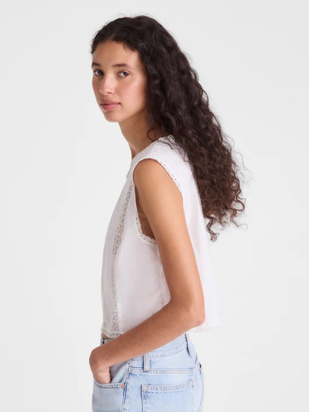 Embroidered Lace-Insert Top - Picture 3 of 3